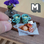 1:12 Scale Miniature Lemon Tea Tray Set with 2 Mugs and Cookies, 1-5/8 inch long, Dollhouse Decor (teal and yellow polka dot)