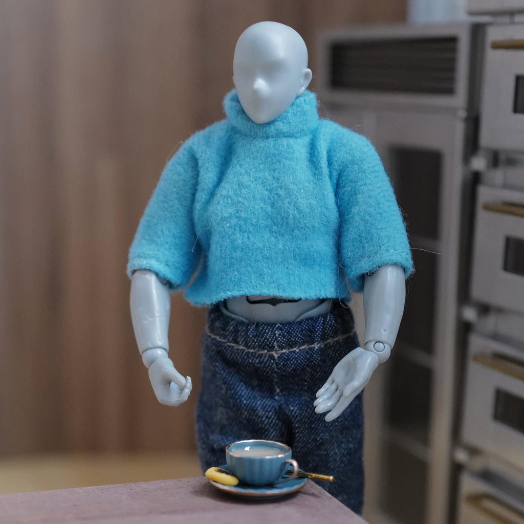 Miniatura à escala 1:12 de chávena e pires de café com colher e bolacha, 3/4 inch de diâmetro, decoração para casa de bonecas (azul) (grande) (não comestível)