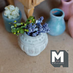1:12 Scale Miniature Clay Potted Plant, Weathered Urn Shaped Pot with Blue Flowers, 1-11/16 inch tall, Dollhouse Decor (gray)