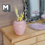1:12 Scale Miniature Clay Plum Shaped Vase with Dried Grass Stems, Weathered, 2-1/16 inch tall, Dollhouse Decor (pink)