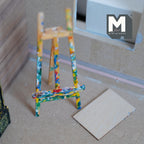 Chevalet d'artiste miniature éclaboussé de peinture à l'échelle 1:12 avec panneau vierge, 2 pièces, 4-15/16 pouces de haut, décoration pour maison de poupée