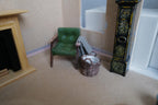 1:12 Scale Miniature Woven Blanket Basket with Linen Lining and Loop Handles, 1-9/16 inch tall, Dollhouse Decor (dark brown)