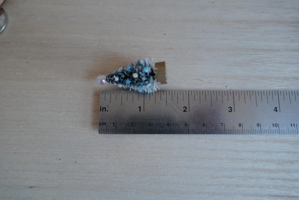 1:12 Scale Miniature Frosted Christmas Tree with Blue and White Beads and Clear Bead Topper, 1-9/16 inch tall, Dollhouse Decor