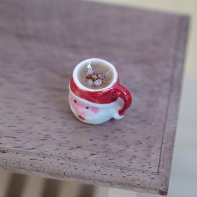 1:12 Scale Miniature Ceramic Santa Claus Head Mug with Hot Chocolate and Marshmallows, 9/16 inch tall, Dollhouse Decor (non edible)