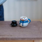 1:12 Scale Miniature Christmas Snowman Mug with Hot Chocolate and Top Hat Lid, 13/16 inch tall, Dollhouse Decor (blue) (non edible)