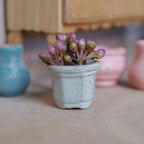 Miniatyr-potteplante i leire i skala 1:12, patinert sekskantet potte med rosa blomsterknopper, 1 tomme diameter, DIY-tilbehør til dukkehus (lysegrønn)