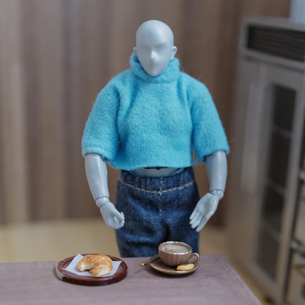 1/12スケール ミニチュア コーヒーカップ＆ソーサー（スプーン・クッキー付き）、直径3/4インチ、ドールハウス用インテリア（ブラウン）（ラージ）（食べられません）