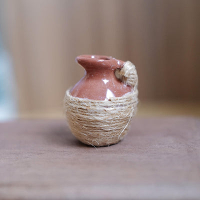 1:12 Scale Miniature Terracotta Pitcher Wrapped in Jute Twine, 1 inch tall, Dollhouse Decor