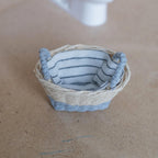 1:12 Scale Miniature Two Tone Woven Laundry Basket with Striped Fabric Lining, 2-1/16 inch long, Dollhouse Decor (gray)