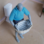 1:12 Scale Miniature Two Tone Woven Laundry Basket with Striped Fabric Lining, 2-1/16 inch long, Dollhouse Decor (gray)